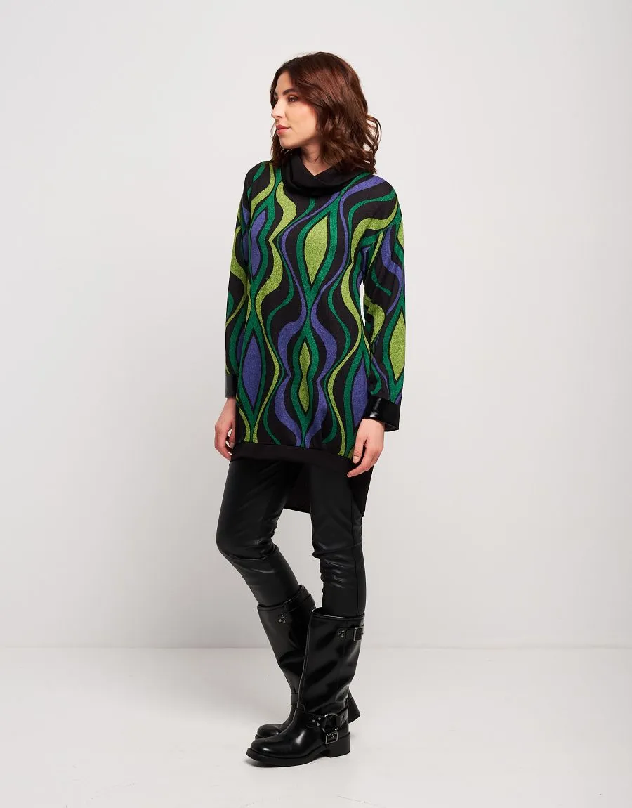 Vestito con collo alto in jacquard fantasia