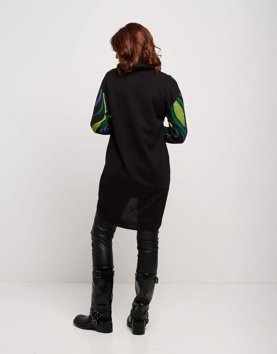 Vestito con collo alto in jacquard fantasia