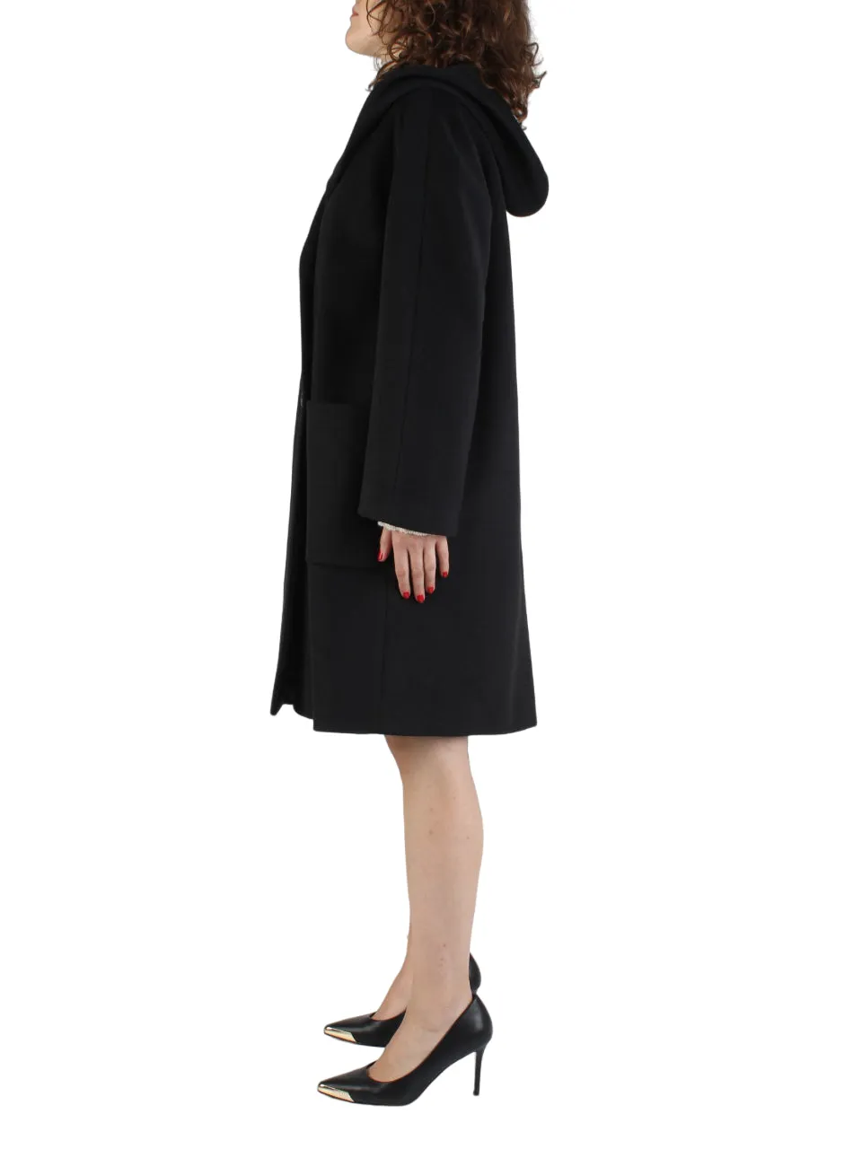 White Wise cappotto doppiopetto con cappuccio nero
