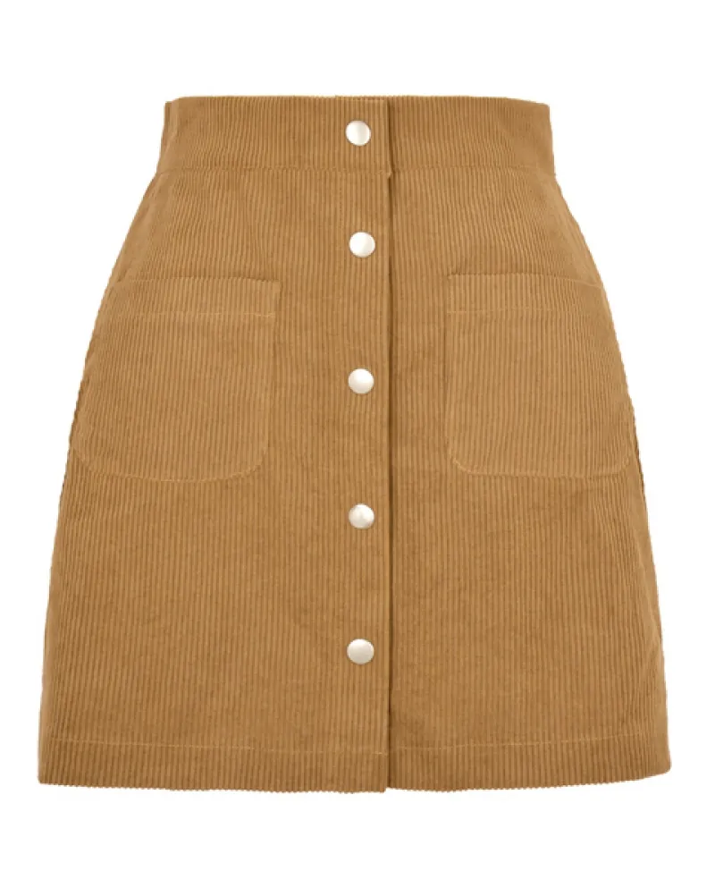 Womens A Line Gonna in velluto a coste Button Up Flare Skater Cord Gonna corta a vita alta Gonna nera ufficiale da donna c