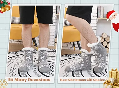 WOTENCE Calze Uomo Invernali Calze a Pantofola Antiscivolo Termiche, Calzini Termici Calde Pile Natalizi, Regalo Uomo Natale Reg