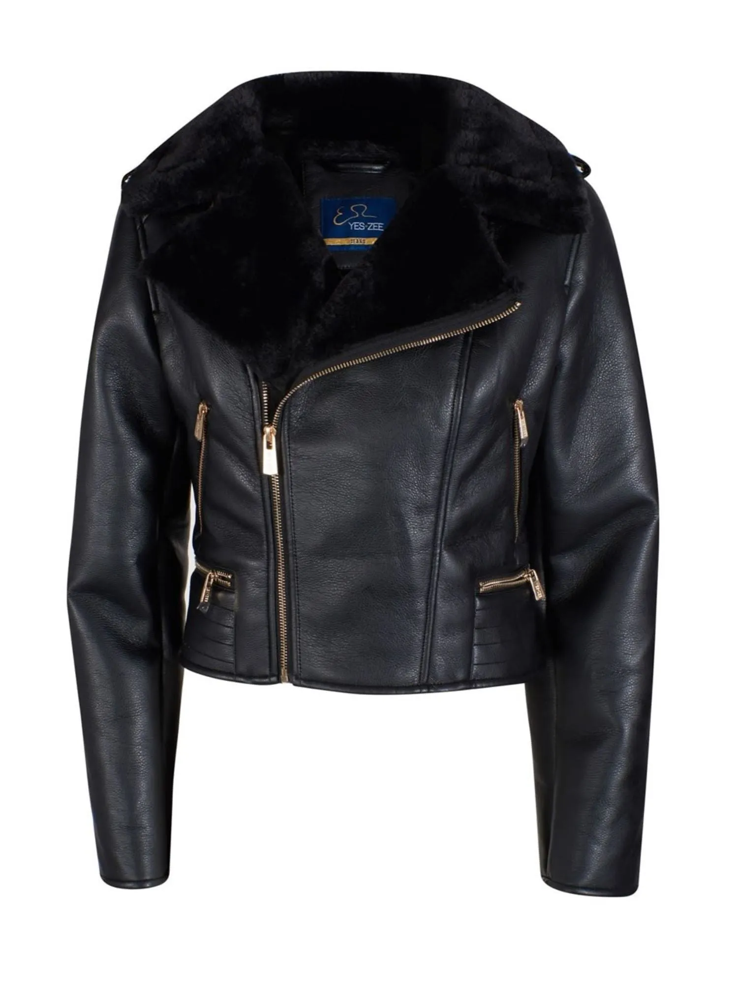 Yes-Zee giubbino chiodo in ecopelle con eco pelliccia nero