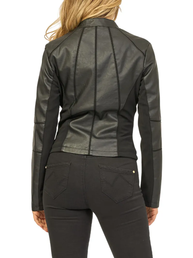 Yes Zee giubbino in ecopelle con inserti in tessuto Ottoman nero